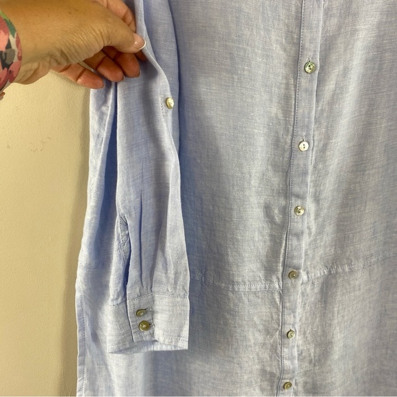 Tahari Women’s Sky Blue Gray‎ 100% Linen Button Front Top Blouse Tunic Sz L - Picture 7 of 13